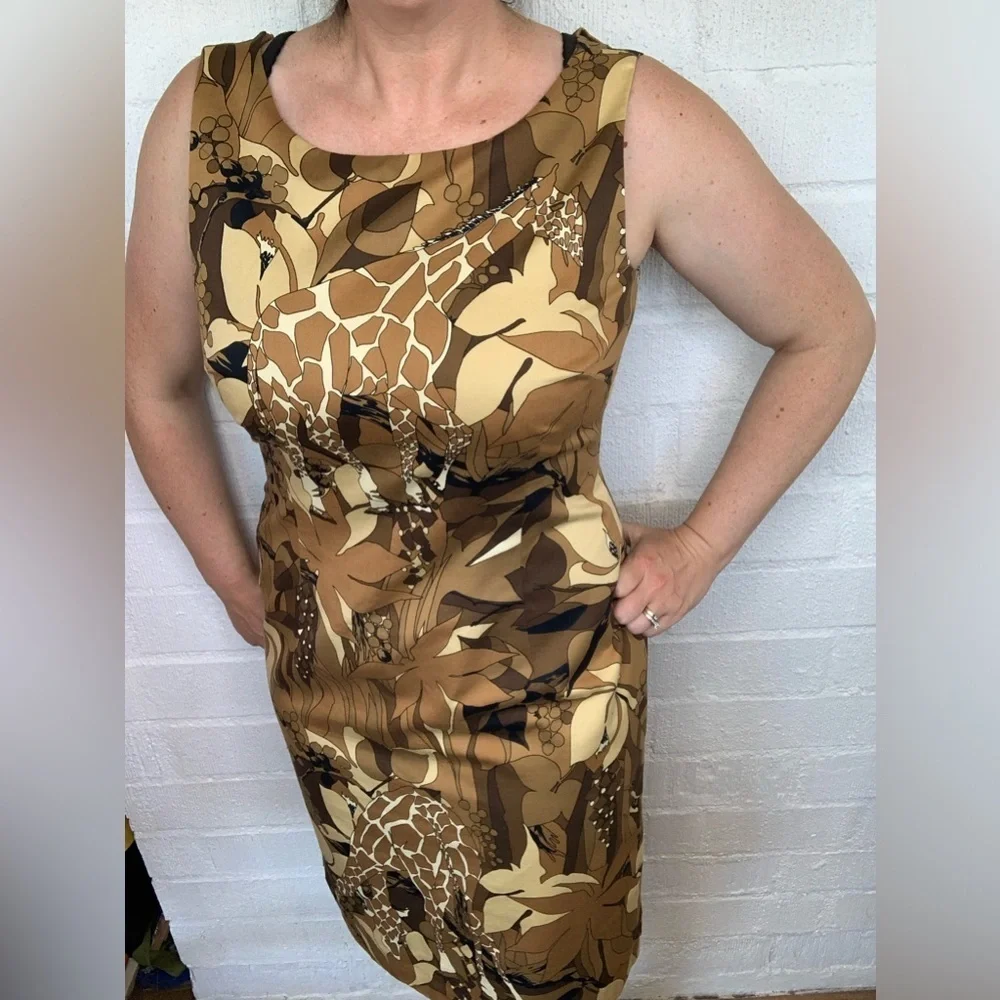 Talbots Giraffe Brown Sheath Knee Length Vintage Dress size 10